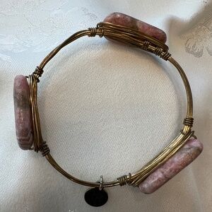BOURBON & BOWETIES gold tone bracelet bangle Druzy Rhodonite stones